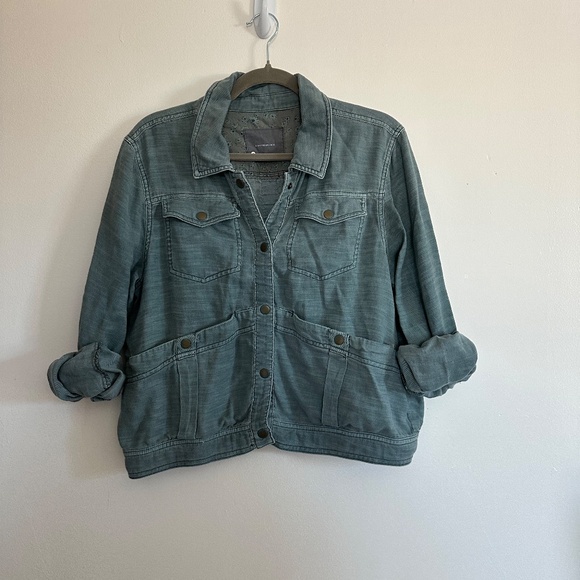 Anthropologie Sage Green Snap Front Lightweight Jacket, Large - Picture 1 of 7